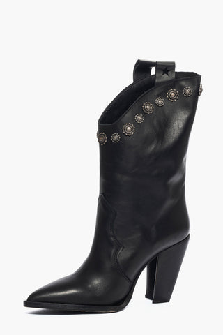 New Cecilia 203 black leather ankle boots with studs