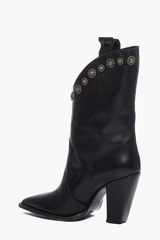 New Cecilia 203 black leather ankle boots with studs