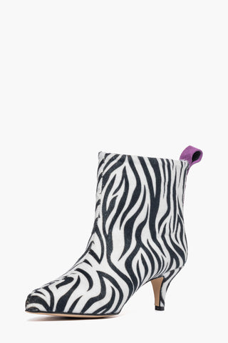2504 synthetic pony skin ankle boots with purple suede inserts