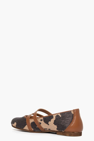 Ballerina cavallino mucca cuoio marrone con cinturini Annina