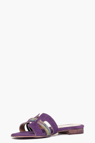 Ciabatta Amalfi Lux camoscio viola e strass multicolore