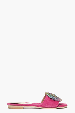 Ciabatta Ludovica Girella camoscio fucsia e strass multicolore