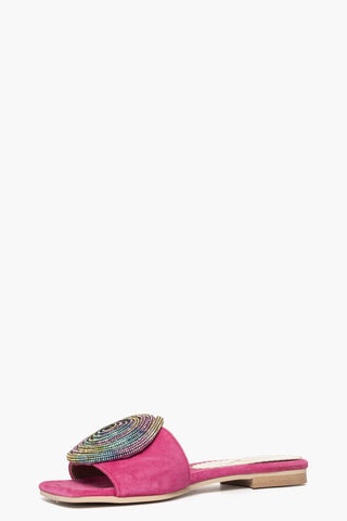 Ciabatta Ludovica Girella camoscio fucsia e strass multicolore