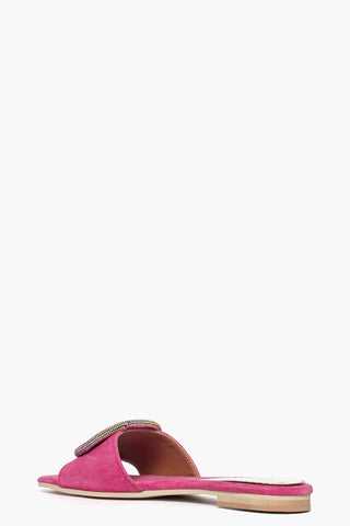 Ciabatta Ludovica Girella camoscio fucsia e strass multicolore