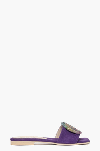 Ciabatta Ludovica Girella camoscio viola e strass multicolore