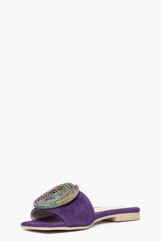 Ciabatta Ludovica Girella camoscio viola e strass multicolore
