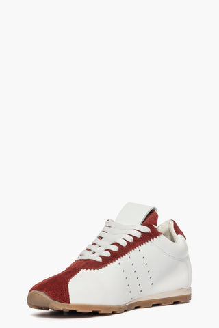 Sneakers pelle bianco e camoscio bordeaux JL Sushi