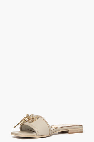 Ciabatta in pelle beige e canvas lucchetto Fuego