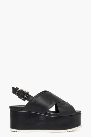 Sandalo con zeppa pelle nero Holly 3