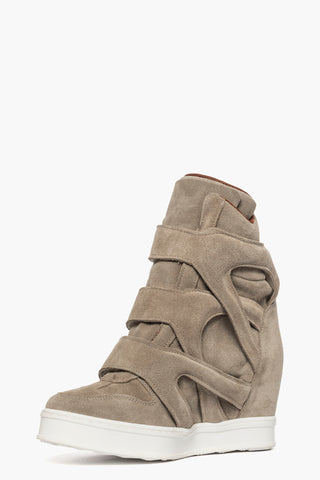 Sneakers Upp String con strappo e rialzo interno taupè