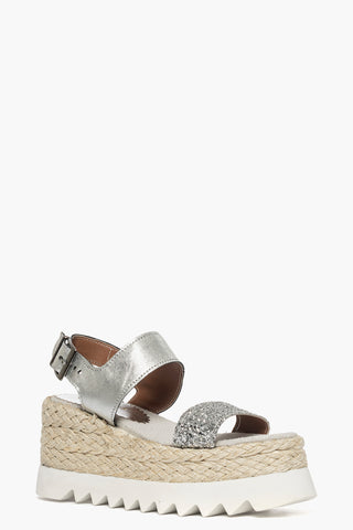 Sandalo zeppa Loly pelle argento e glitter