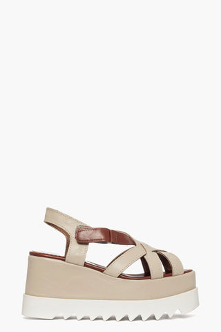 Sandalo con zeppa pelle beige e cuoio Serena
