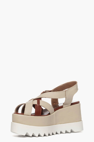 Sandalo con zeppa pelle beige e cuoio Serena