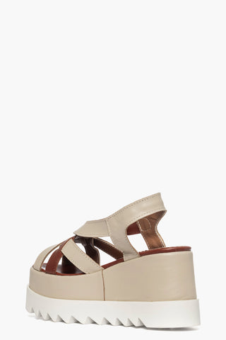 Sandalo con zeppa pelle beige e cuoio Serena