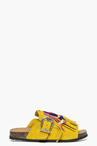 Ciabatta con frange e perline camoscio giallo Vera 1