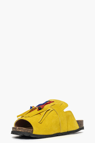Ciabatta con frange e perline camoscio giallo Vera 1