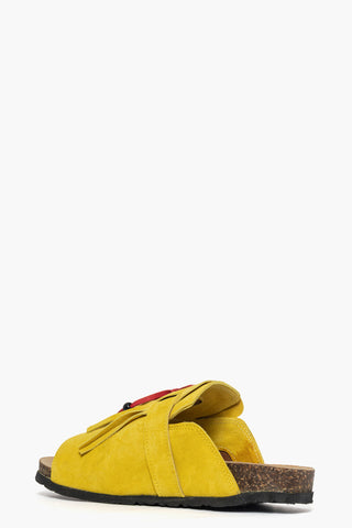 Ciabatta con frange e perline camoscio giallo Vera 1