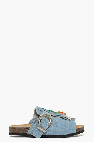 Ciabatta con frange e perline denim Vera 1