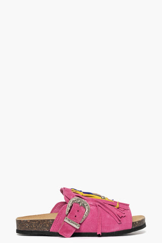 Ciabatta con frange e perline camoscio fucsia Vera 1