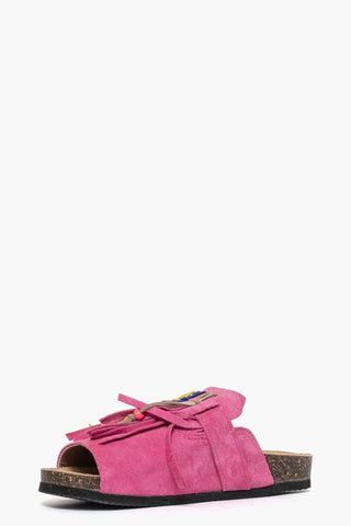 Ciabatta con frange e perline camoscio fucsia Vera 1