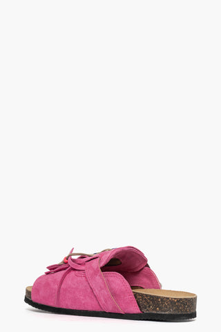Ciabatta con frange e perline camoscio fucsia Vera 1