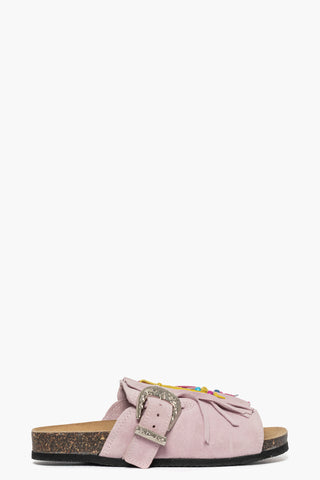 Ciabatta con frange e perline camoscio rosa Vera 1