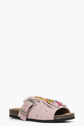 Ciabatta con frange e perline camoscio rosa Vera 1