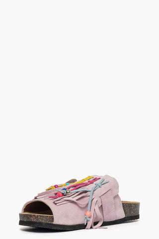 Ciabatta con frange e perline camoscio rosa Vera 1