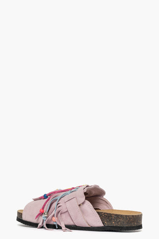 Ciabatta con frange e perline camoscio rosa Vera 1