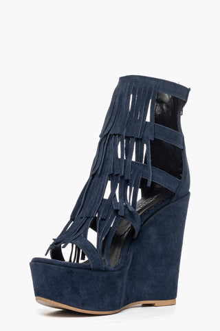 Sandalo con zeppa camoscio blu Carmensita Africa