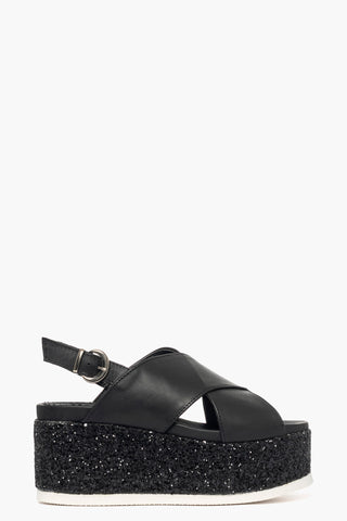 Sandalo con zeppa pelle nero e glitter nero Holly 3