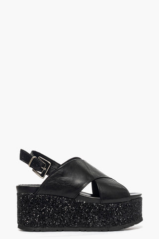 Sandalo con zeppa pelle nero e glitter nero total Holly 3