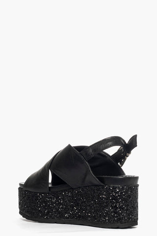 Sandalo con zeppa pelle nero e glitter nero total Holly 3