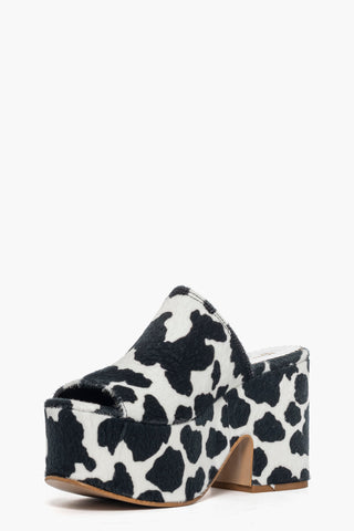 Sandalo zeppa Maracaibo 5 cavallino mucca bianco e nero