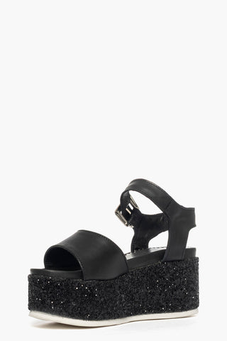 Sandalo zeppa Holly 2 pelle nero  glitter