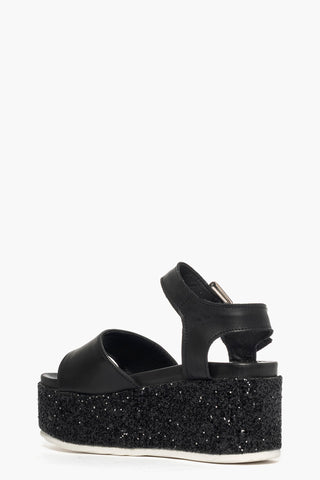 Sandalo zeppa Holly 2 pelle nero  glitter