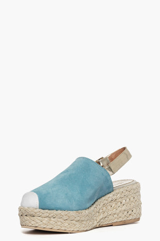 Sandalo con zeppa Spago 20 camoscio celeste e polvere oro
