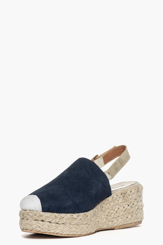 Sandalo con zeppa Spago 20 camoscio blu e polvere oro