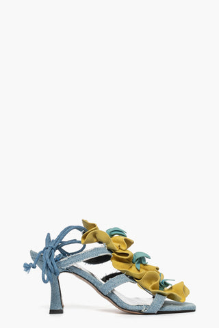 Sandalo Love Fiore denim e camoscio giallo e celeste