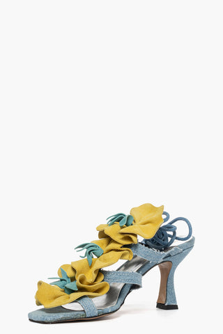 Sandalo Love Fiore denim e camoscio giallo e celeste
