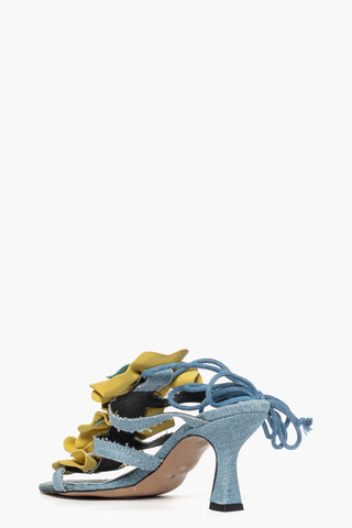 Sandalo Love Fiore denim e camoscio giallo e celeste