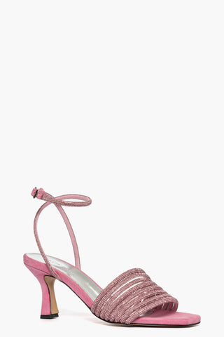 Sandalo 2965 camoscio rosa e strass rosa