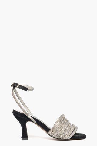 Sandali 2965 camoscio nero e strass argento boreale