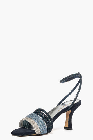 Sandali 2965 camoscio blu e strass degradè