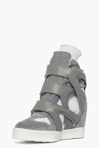 Sneakers Upp String con strappo e rialzo interno pelle e camoscio grigio