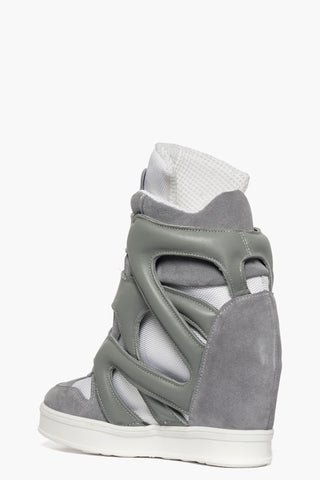 Sneakers Upp String con strappo e rialzo interno pelle e camoscio grigio