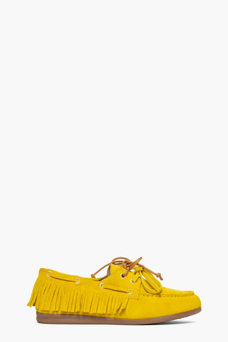Mocassini camoscio giallo con frange e lacci Chiara 2