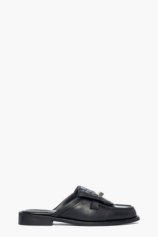 Mocassino pelle nero accessori argento Melissa