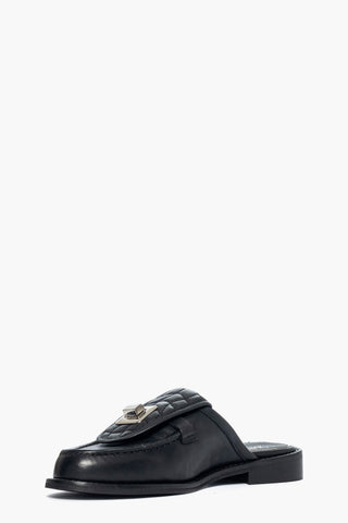 Mocassino pelle nero accessori argento Melissa