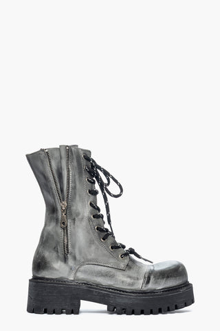 Anfibi pelle grigio spazzolato Boomerang Double zip